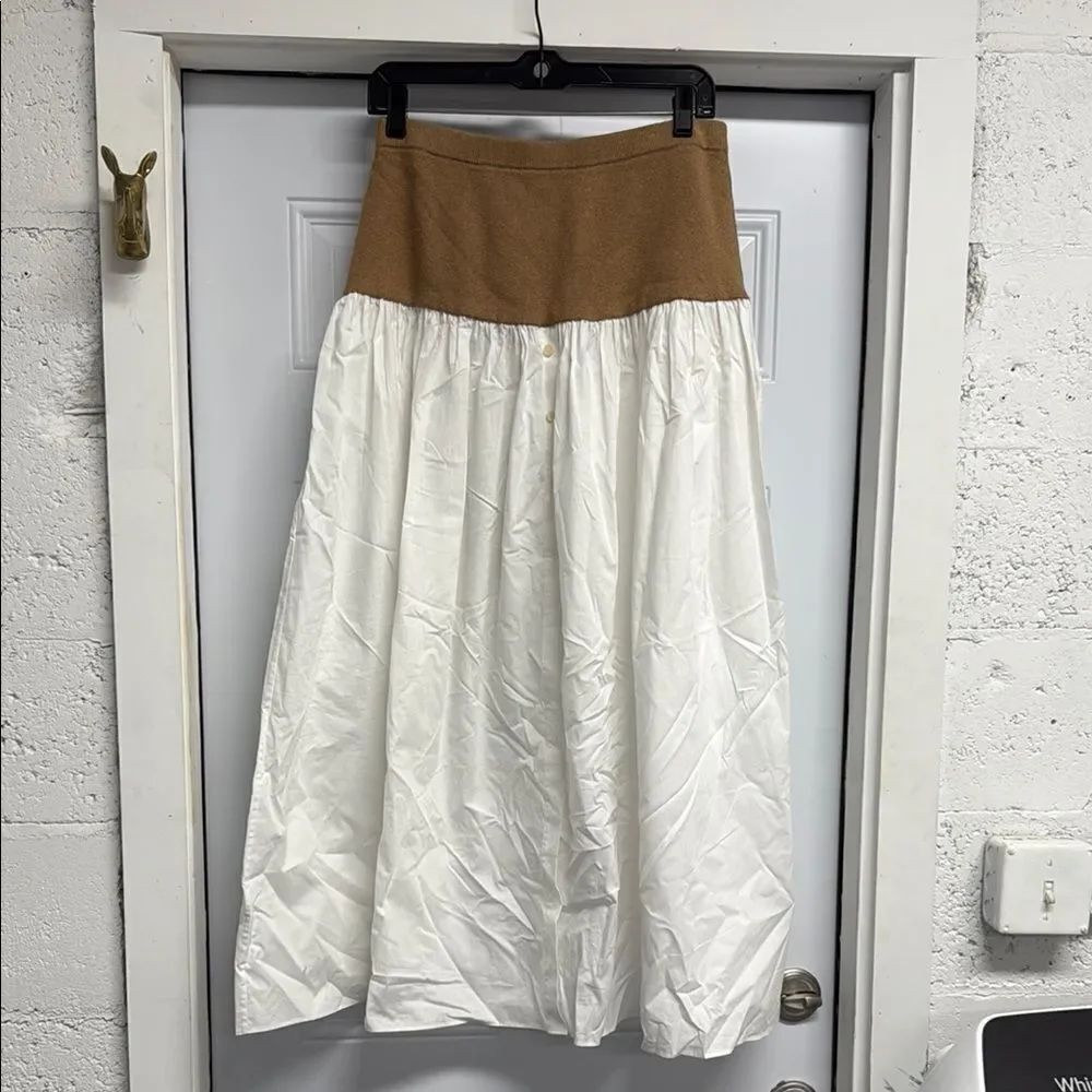 NAADAM Naadam Knit-Paneled Cotton Maxi Skirt - Tan and White - 3 Buttons - NWOT